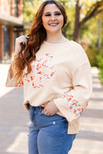 Load image into Gallery viewer, Online Beige Plus Size Flower Patched Side Slits Crewneck Top
