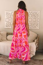 Load image into Gallery viewer, Online Rose Abstract Printed High Neck Knotted Nape Sleeveless Maxi Dress
