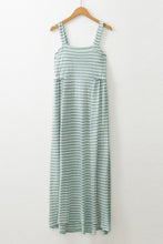 Load image into Gallery viewer, Online Green Stripe Shirred Frilled High Waist Sleeveless Loose Fit Maxi Dress
