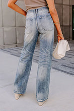 Load image into Gallery viewer, Blue High Waist Distressed Straight Leg Washed Jeans
