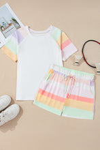 Load image into Gallery viewer, Online White Rainbow Striped T Shirt and Shorts Set

