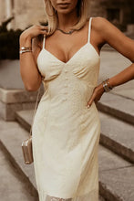 Load image into Gallery viewer, Beige Spaghetti Straps Chemise Lined Lace Maxi Dress
