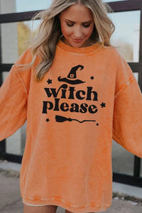 Orange Witch Please Halloween Graphic Corded Sweatshirt