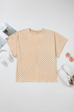 Load image into Gallery viewer, Online Khaki Checkerboard Short Batwing Sleeve Round Neck Plus Size T Shirt
