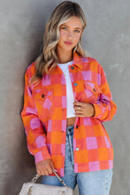 Load image into Gallery viewer, Online Orange Plaid Chest Pockets Button-up Turn Down Collar Jacket
