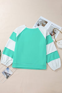 Online Aruba Blue Colorblock Patchwork Cross Seam Plus Sweatshirt