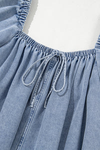 Online Myosotis Bubble Sleeve Square Neck Denim Babydoll Dress