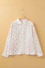 Load image into Gallery viewer, White Love Heart Print Drop Shoulder Puff Sleeve Shirt
