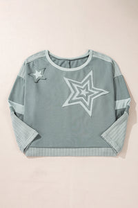 Online Mist Green Stars Patchwork Round Neck Plus Size T Shirt