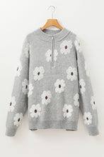 Load image into Gallery viewer, Online Gray Plus Size Embroidered Floral Pattern Half Zip Sweater
