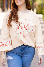 Load image into Gallery viewer, Online Beige Plus Size Flower Patched Side Slits Crewneck Top
