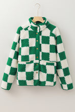 Load image into Gallery viewer, Online Lapis Checked Snap Button Sherpa Jacket
