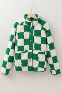 Online Lapis Checked Snap Button Sherpa Jacket