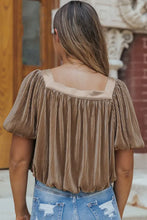 Load image into Gallery viewer, Simply Taupe Pleated Puff Sleeve Square Neck Blouse
