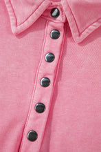 Load image into Gallery viewer, Pink Solid Snap Buttons Collared Balloon Sleeve Oversized Sweatshirt
