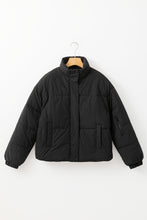 Load image into Gallery viewer, Online Black Checkerboard Full Zipper Puffer Jacket
