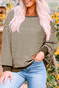Online Pink Stripe Loose Drop Shoulder Long Sleeve Top