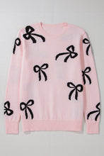 Load image into Gallery viewer, Online Light Pink Bow Pattern Knitted Loose Fit Sweater
