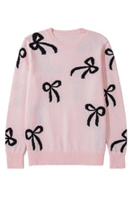 Load image into Gallery viewer, Online Light Pink Bow Pattern Knitted Loose Fit Sweater
