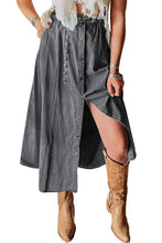 Load image into Gallery viewer, Online Dark Grey Fully Buttoned Long Denim Skirt

