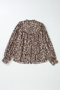 Jet Stream Oversized Leopard Print Balloon Sleeve Casual Shirt