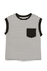 Online Black Stripe Chest Pocket Patch Round Neck Tank Top