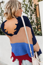 Load image into Gallery viewer, Blue Colorblock Distressed Sweater
