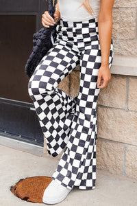 Online Black Checkerboard High Rise Casual Flared Pants