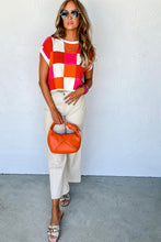 Load image into Gallery viewer, Grapefruit Orange Color Block Cap Sleeve Sweater
