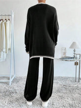 Load image into Gallery viewer, Online Side Slit Contrast Trim Round Neck Top and Pants Sweater Set
