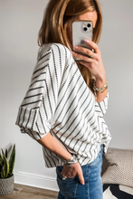 Load image into Gallery viewer, Black Stripe Chevron Striped V Neck Long Sleeve Casual Top
