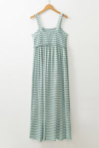 Online Green Stripe Shirred Frilled High Waist Sleeveless Loose Fit Maxi Dress