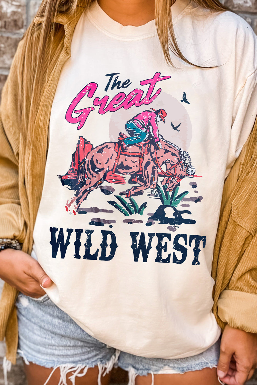 Online White The Great WILD WEST Rodeo Graphic Crew Neck T Shirt