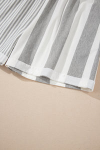 Online Gray Stripe Mixed Print Short Sleeve Top and Pocketed Shorts Set