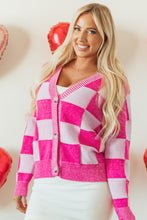 Load image into Gallery viewer, Online Black Checkered Drop Shoulder Buttoned V Neck Cardigan
