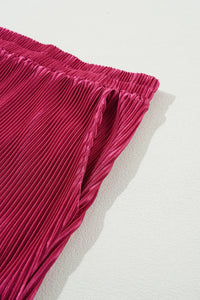 Online Rose Red Plus Size Ribbed Long Sleeve Shirt and Pants Pajama Set
