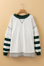Load image into Gallery viewer, Online White Stripe Colorblock Sleeve Exposed Seam Fake-2-Piece Sweatshirt
