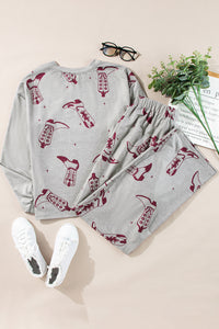 Online Gray Cowgirl Boots Printed Long Sleeve Top Pants Lounge Set