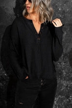 Load image into Gallery viewer, Black Buttoned Side Split Knit Sweater

