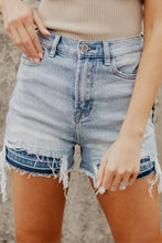 Load image into Gallery viewer, Light Blue Vintage Washed Raw Edge Jean Shorts
