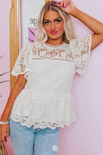 Load image into Gallery viewer, Online White Short Sleeve Scalloped Floral Lace Peplum Blouse
