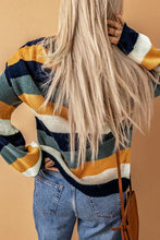 Load image into Gallery viewer, Blue Striped Puff Sleeve Knitted Pullover Sweater
