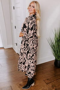 Online Black Plus Size Floral Printed Puff Sleeve Collared Maxi Dress