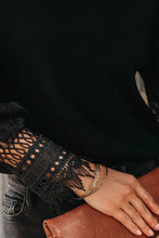 Load image into Gallery viewer, Black Sheer Lace Mesh Bishop Sleeve Top
