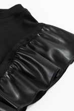 Load image into Gallery viewer, Online Black Leather Ruffle Sleeve Patchwork Round Neck Blouse
