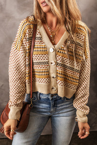 Online Khaki Buttoned V Neck Cropped Cardigan