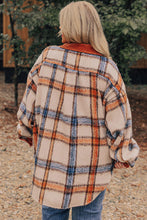 Load image into Gallery viewer, Online Brown Stripe Plus Size Plaid Print Collared Buttoned Jacket

