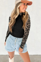 Load image into Gallery viewer, Online Black Floral Lace Patchwork Long Sleeve High Neck Slim Top
