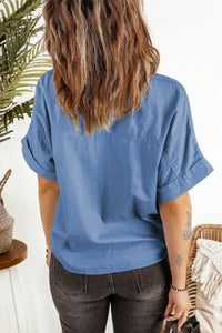 Blue Pocketed Denim Sleeve Shirt