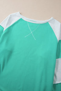 Online Aruba Blue Colorblock Patchwork Cross Seam Plus Sweatshirt